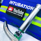 YouTube intubation PVC Velcro Patch attached to blue reflective intubation bag, next to laryngoscope blade and handle.