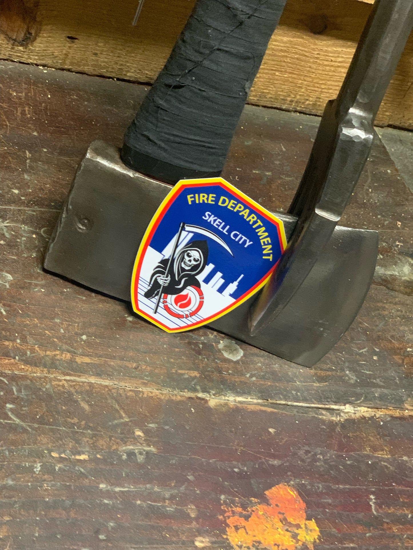 skell city fire department FDNY patch sticker against the iron.