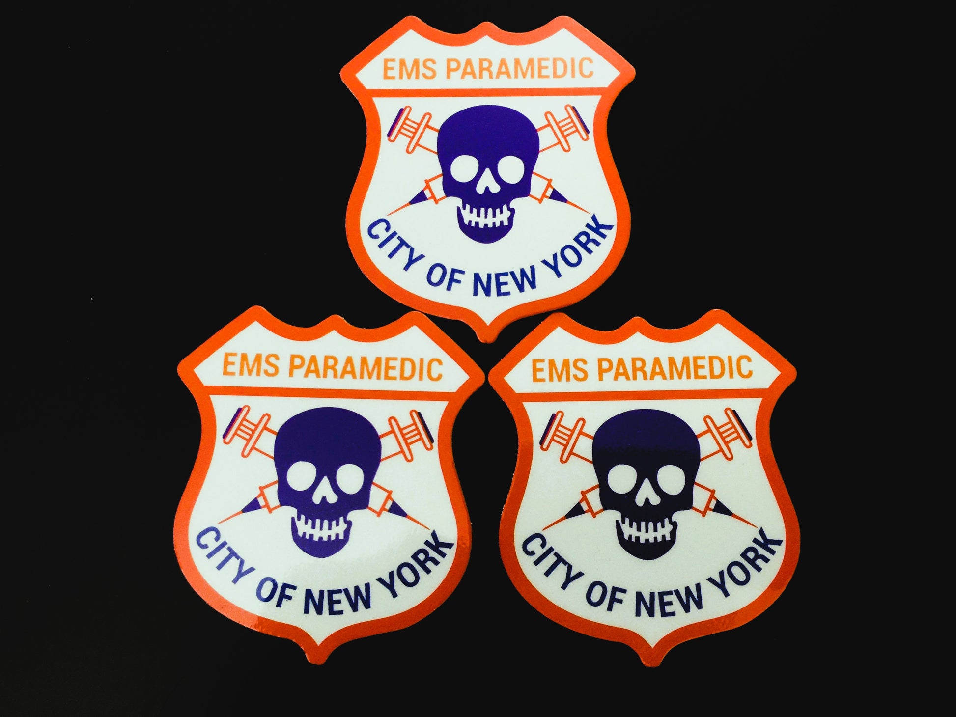 NYC skell city EMS Paramedic patch reflective stickers on black background