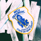 Skell City New Jersey MICU Paramedic PVC Velcro Patch up against blue background on top of variety of IV Catheter Sizes